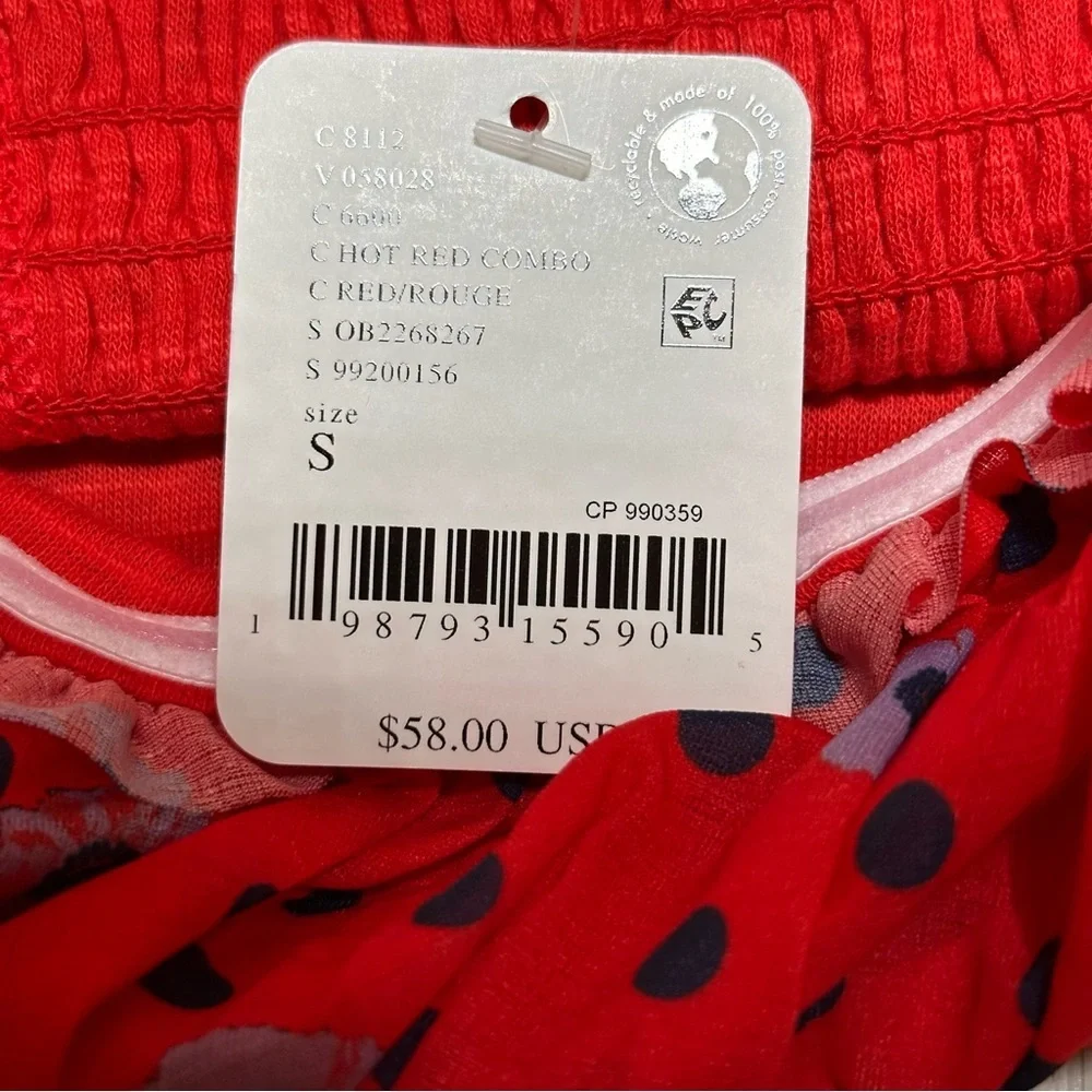 New With TagsFree People Hot Red Polka-dot Floral Ruched Crop Top
